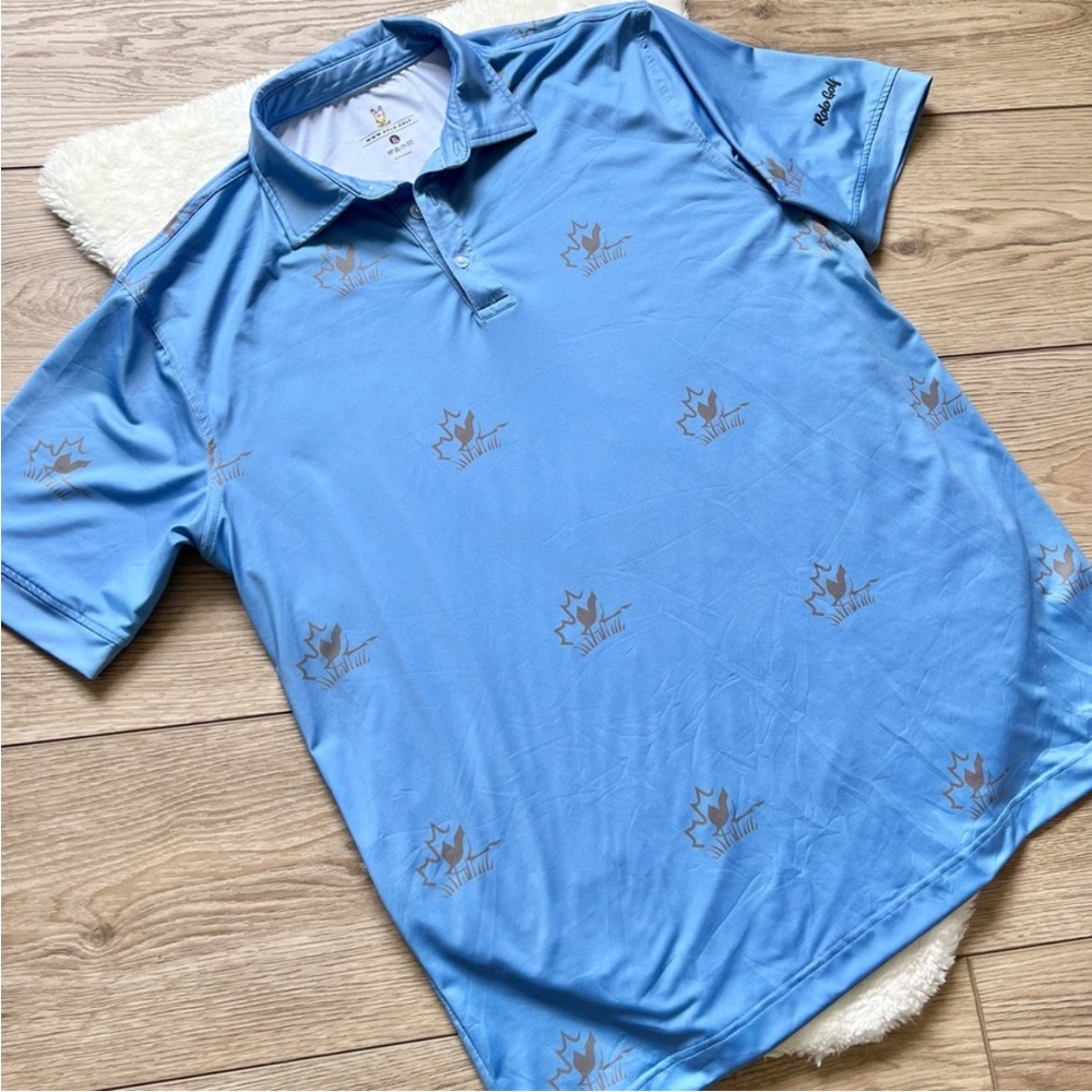 ROLO GOLF Blue Canadiana Print Polo Shirt Size XL